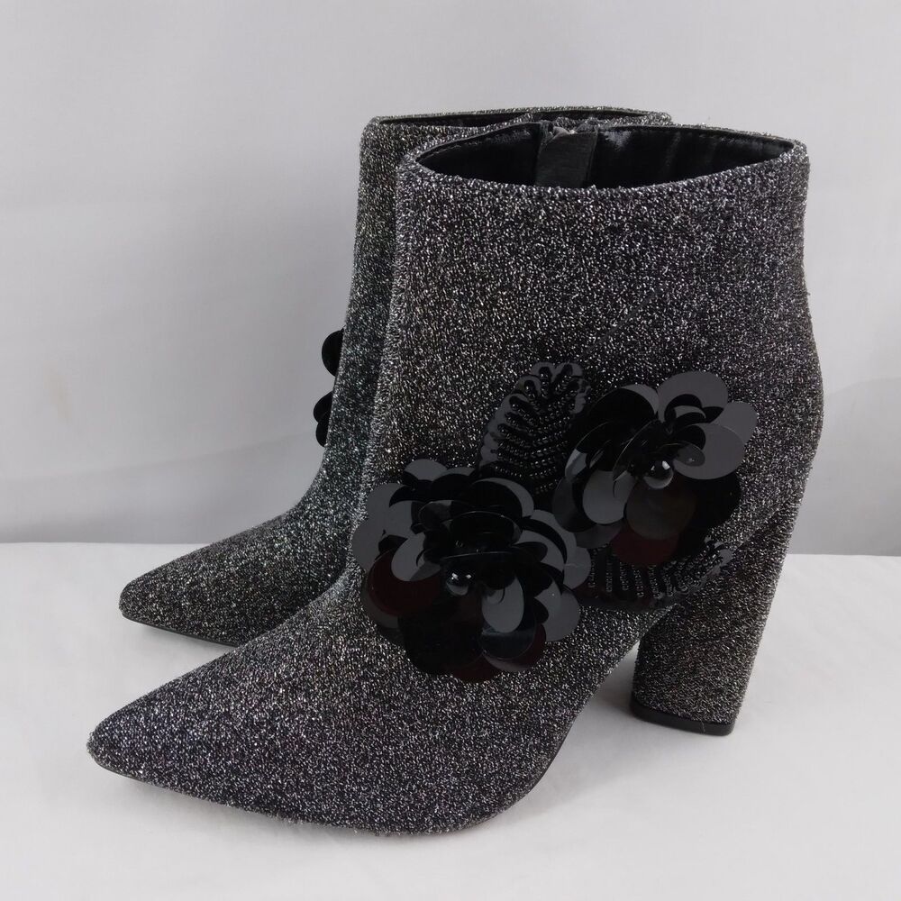 Qupid Bootie Black Silver Sparkly Embellished Elegant Point Toe Ankle Women's 8 - Picture 5 of 14